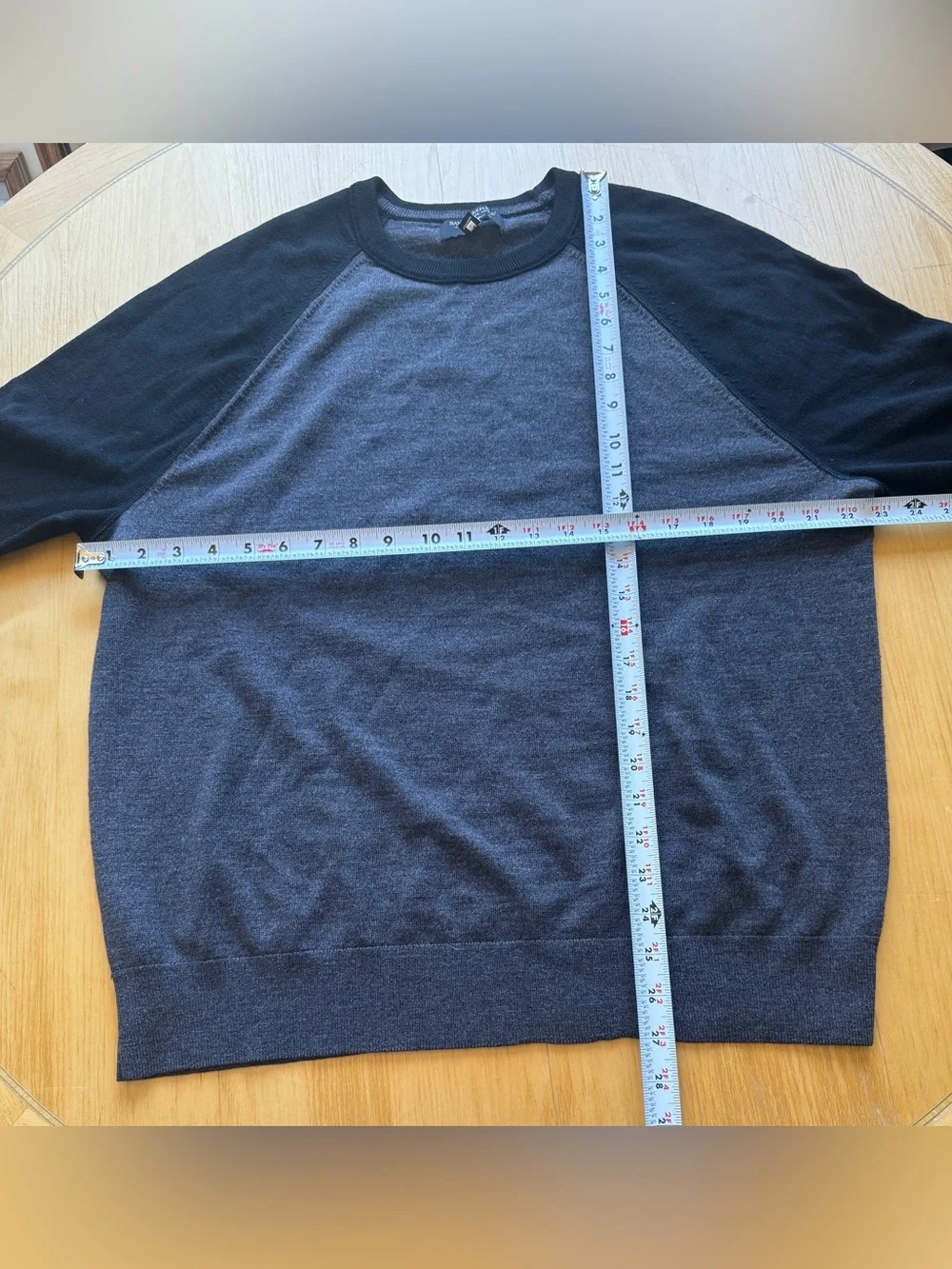 Banana Republic Italian Merino Wool Colorblock Sweater XL Gray Black Raglan